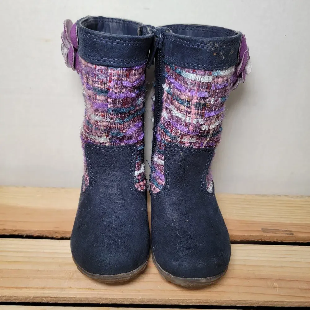 Stride Rite Girls Dark Blue & Purple Boots w/ Single Flower - Size 5.5M